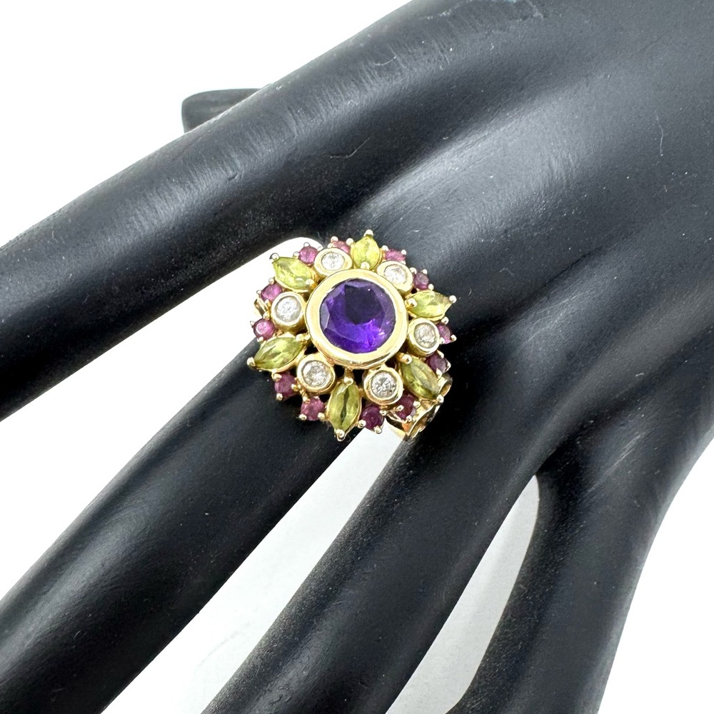 Solid 14K yellow gold gemstone ring, made in India, size ~7 - Picture 4 of 13